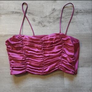 Zara Fuchsia Ruched Satin Cami Crop Top